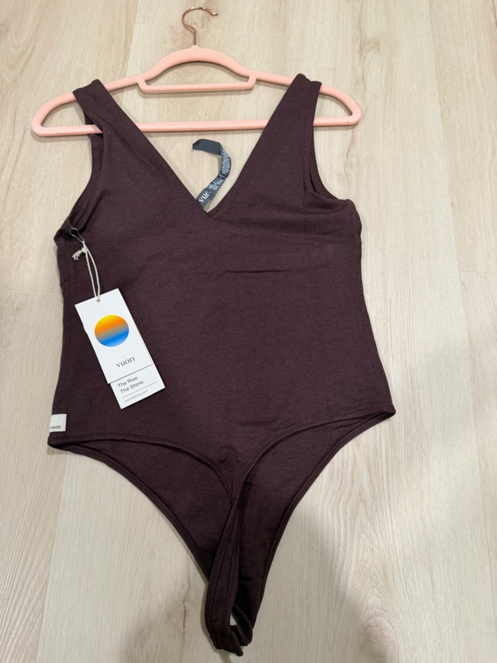 Vuori Ribbed V-Neck Bodysuit in Deep Plum